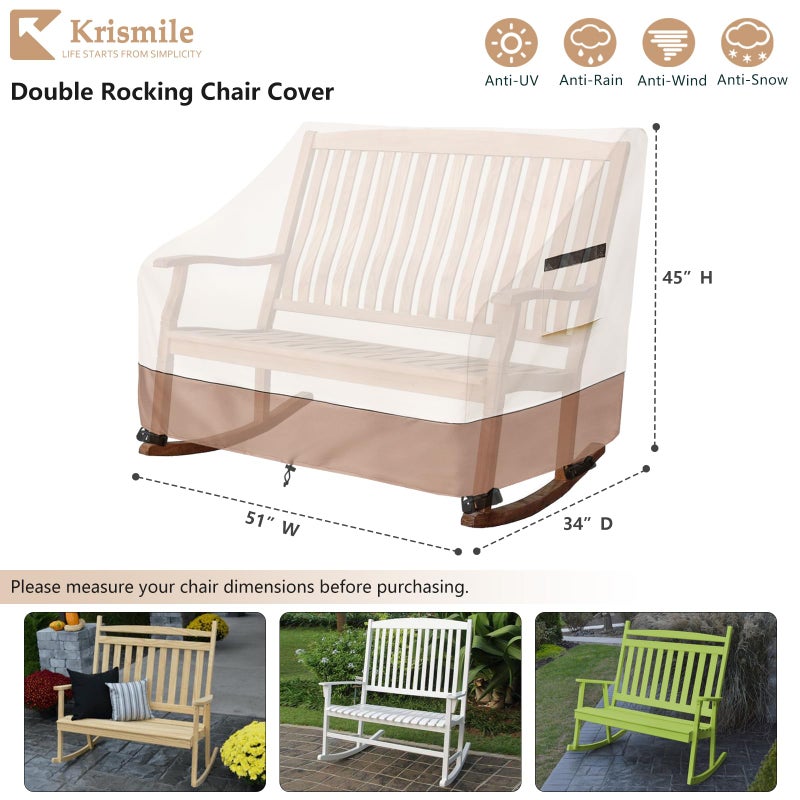 Krismile 50"" Double-Wide Outdoor Rocking Chair Cover, Waterproof & Dust Proof Patio Furniture Covers, Patio Chair Covers 51""W x 34""D x 45""H(Beige) - Image 2